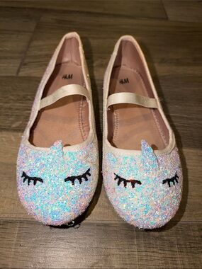 H&M Girls' Iridescent Pink Glitter Unicorn Ballet Flats